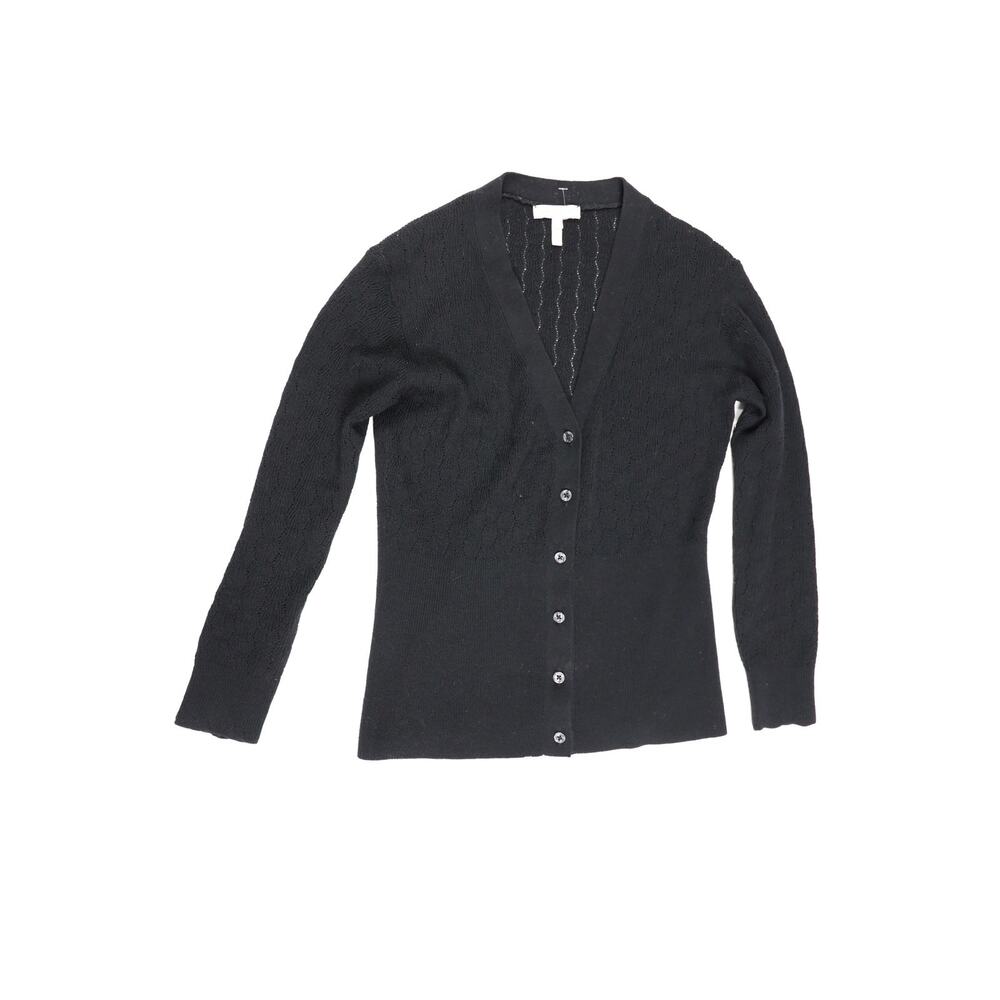 Quiet Luxe Parisian Chic Rebecca Taylor Black Pointelle Wool Cardigan Capsule XS - Picture 9 of 14
